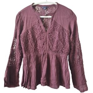 American Eagle M Lace Babydoll Bell Sleeve Blouse Whimsygoth Sheer Romantic Boho